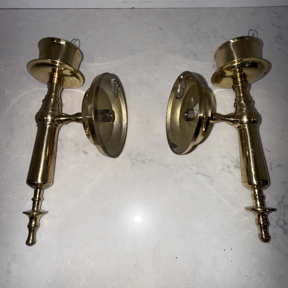 2-Pack Brass Wall-Mounted Sconce Candle Holders, Round Backplates, Gold